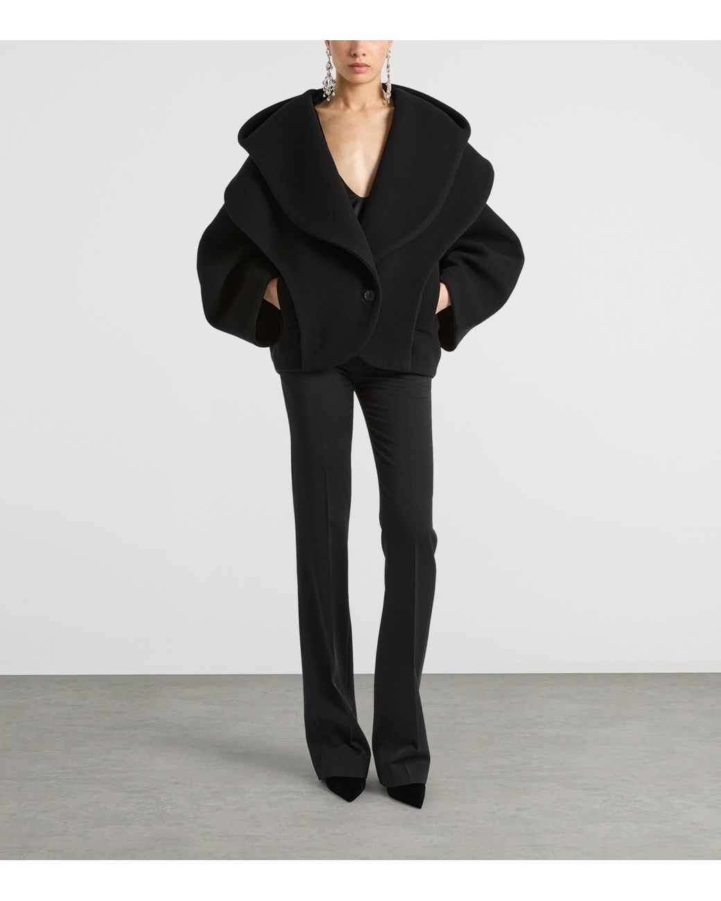 Balmain Black Virgin Wool Oversized Pea Coat