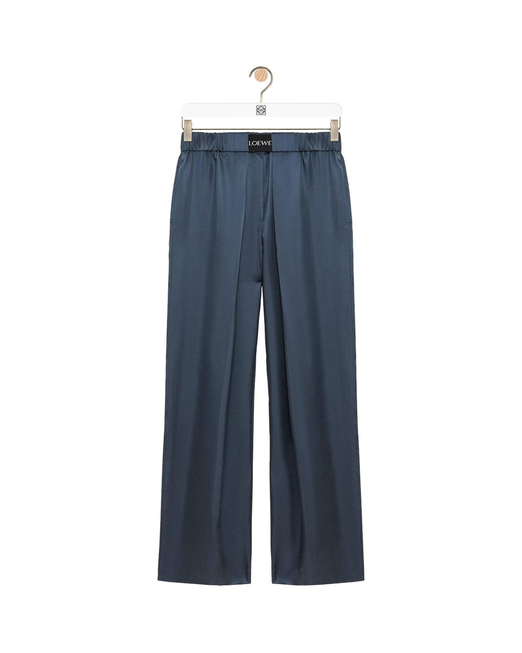 Loewe Blue Silk-Blend Logo Waistband Trousers