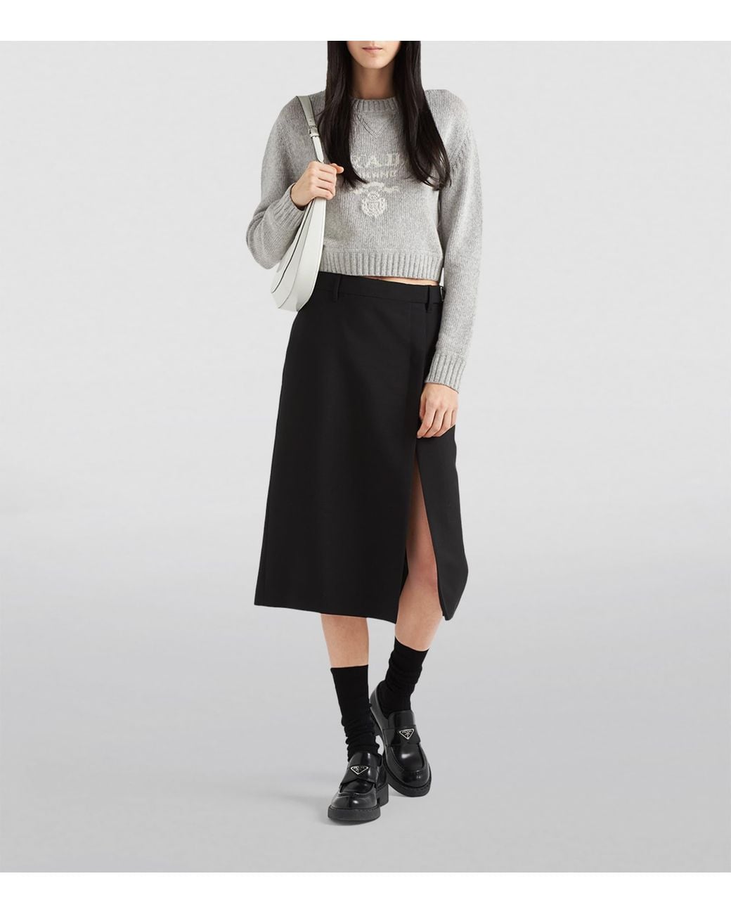 Prada White Wool-Cashmere Logo Sweater
