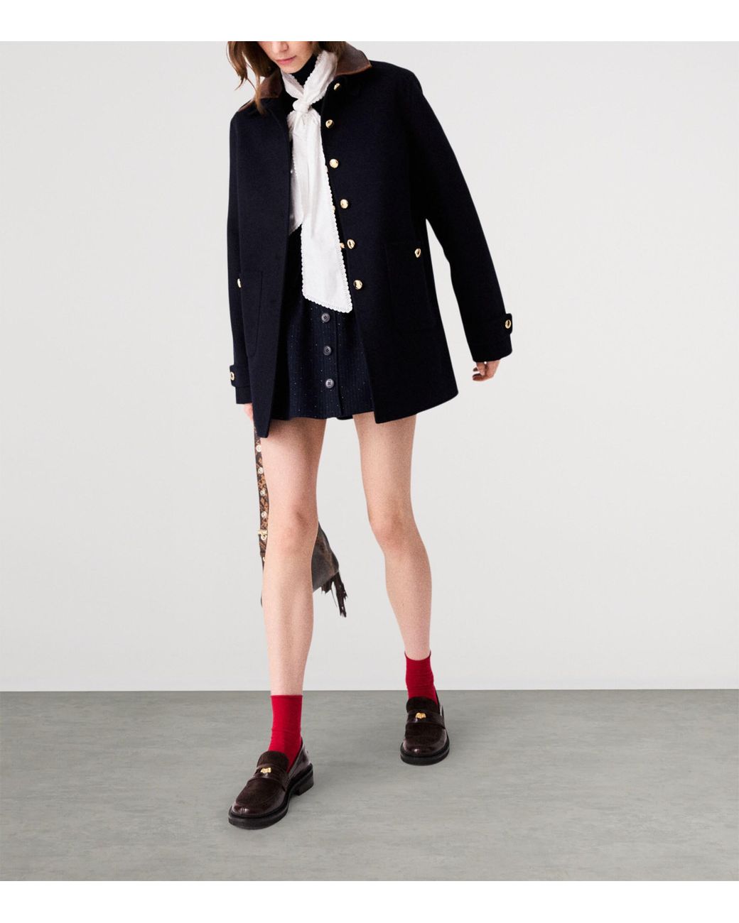 Maje Blue Wool-Blend Collared Jacket