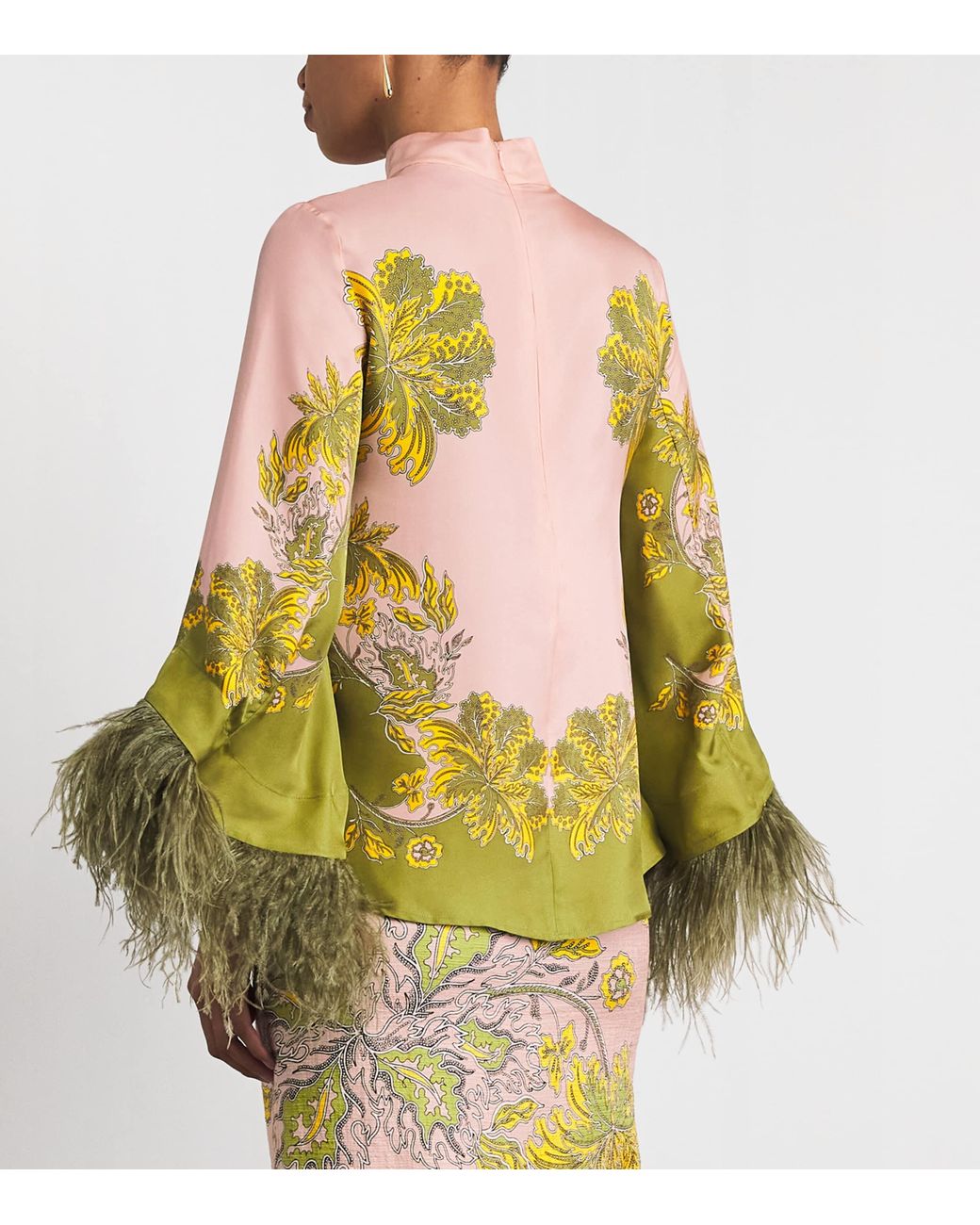 LaDoubleJ Green Ostrich Feather-Trim Scala Top