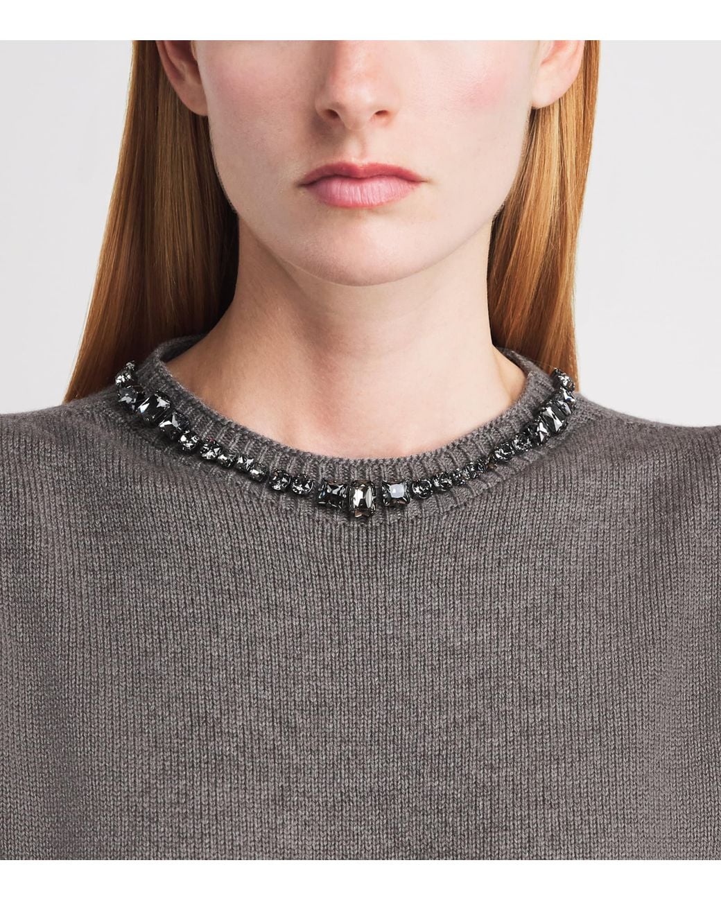 Fabiana Filippi Gray Virgin Wool-Silk-Cashmere Embellished Sweater