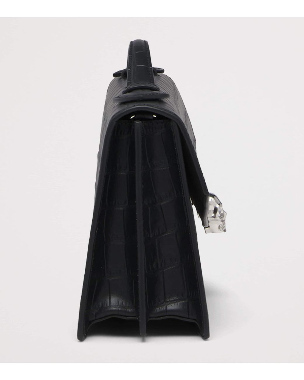 McQueen Black Leather Skull Top-Handle Bag