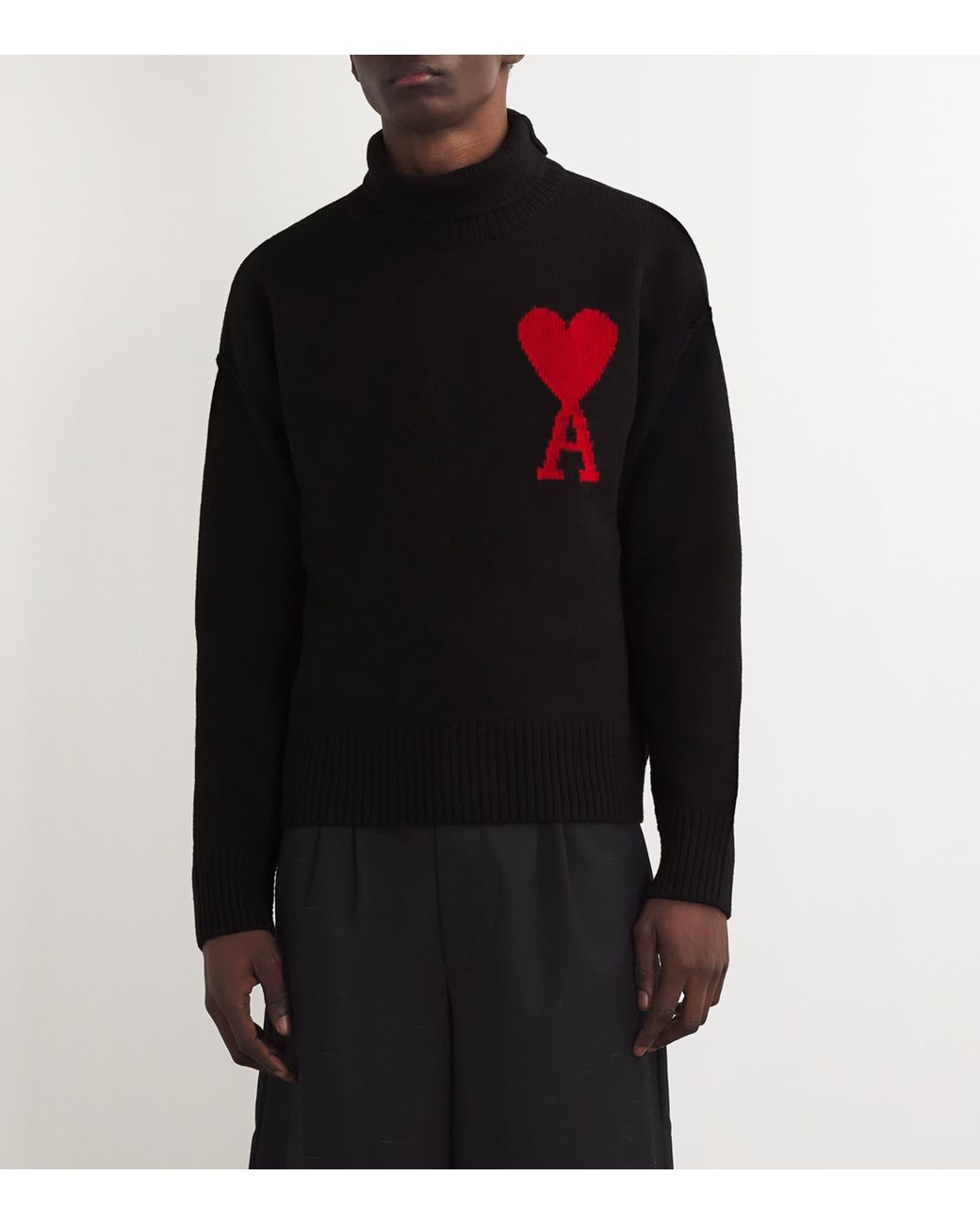 AMI Black Merino Wool Ami De Coeur Sweater for men