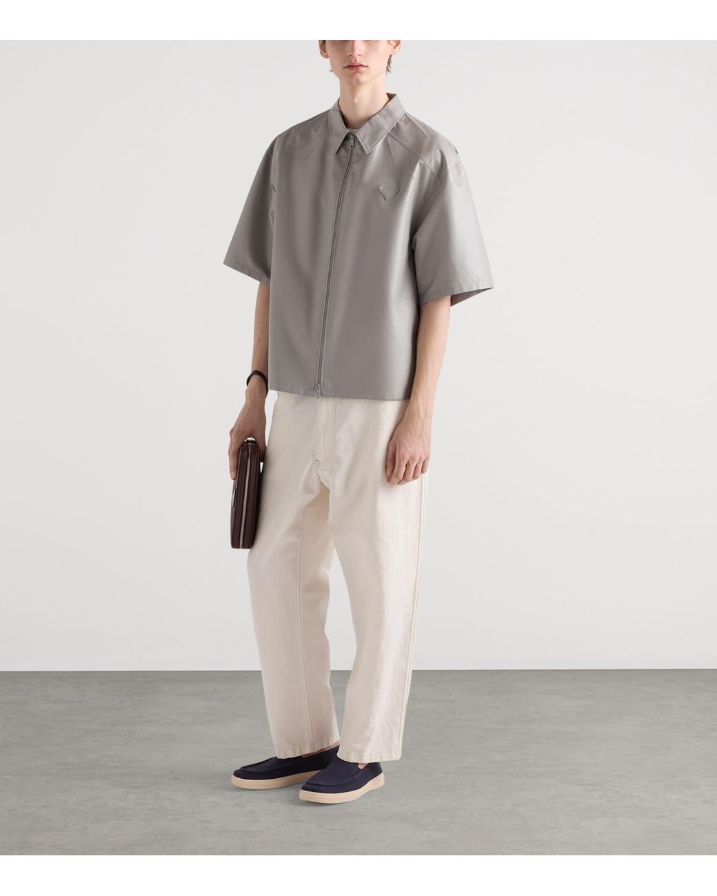 Prada White Cotton-Linen Chambray Trousers for men