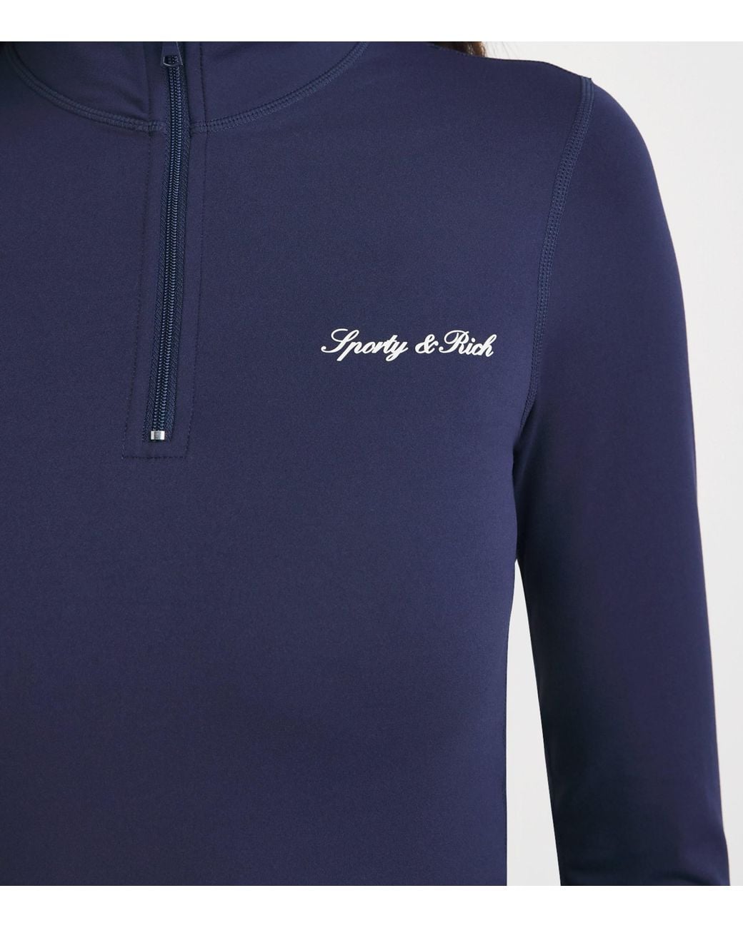 Sporty & Rich Blue Signature Logo Quarter-Zip Jacket