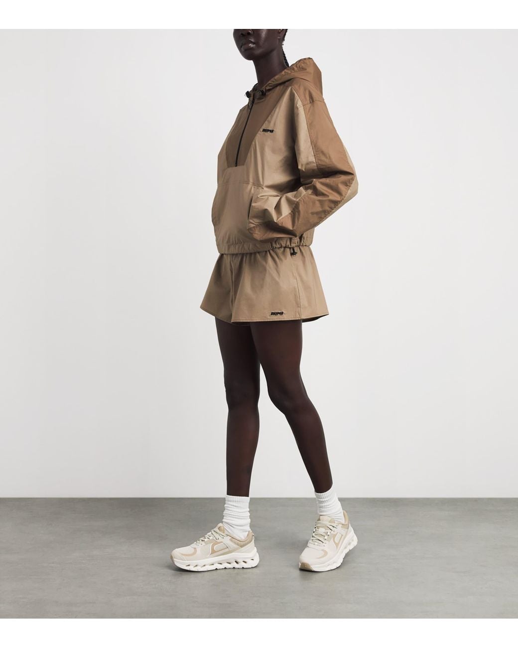 Skims Natural Woven Cotton Half-Zip Hoodie