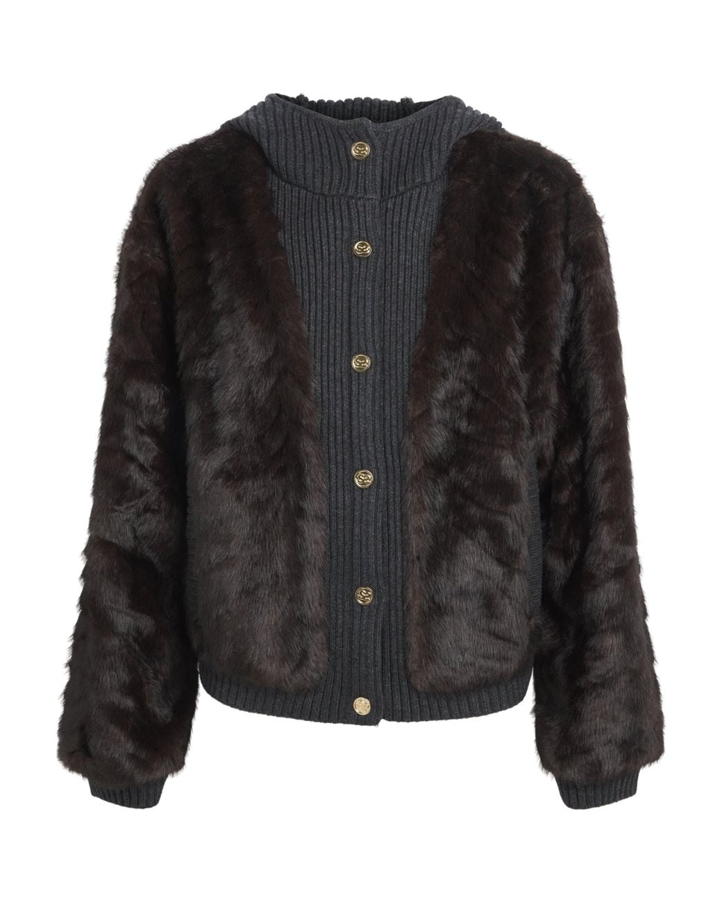 Sandro Black Faux-Fur Knitted Jacket