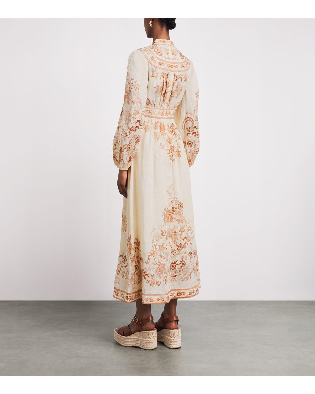 Zimmermann Natural Linen Indra Plunge Midi Dress