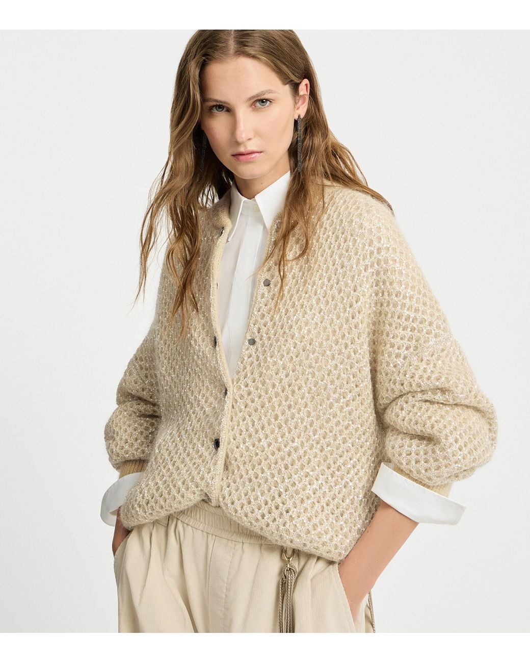 Brunello Cucinelli Natural Mohair-Blend Embellished Bomber Jacket