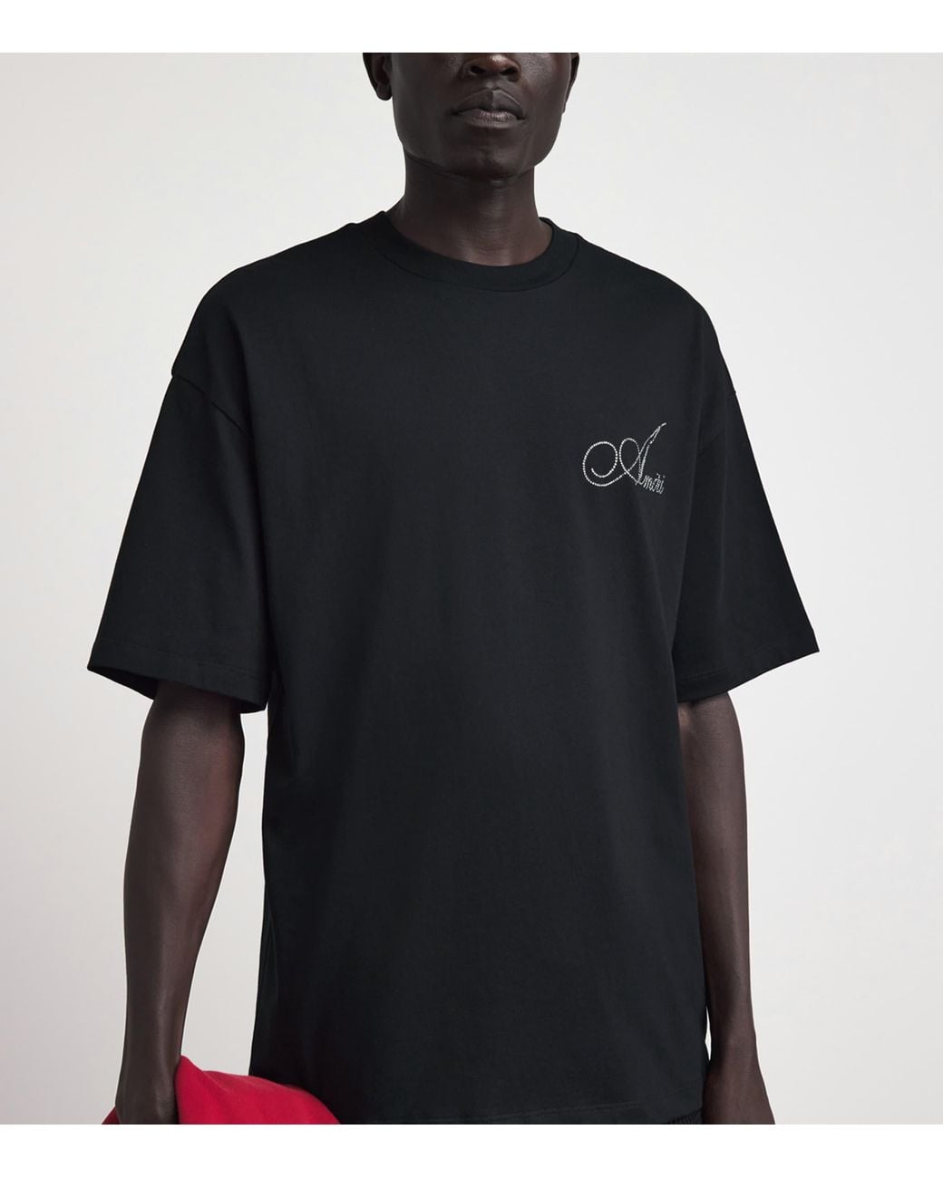 Amiri Black Cotton Crystal Logo T-Shirt for men