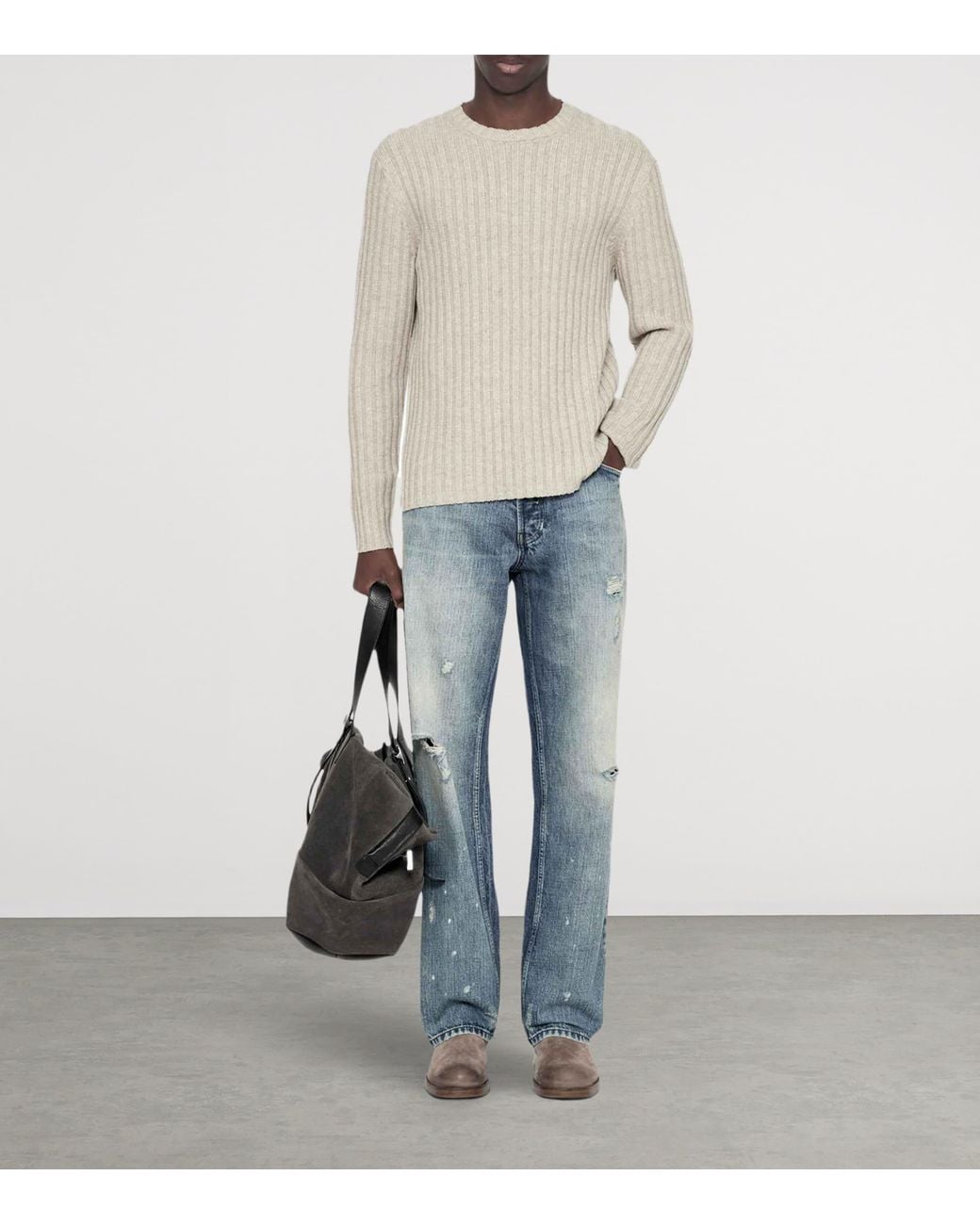 AllSaints White Merino Wool-Blend Liev Sweater for men