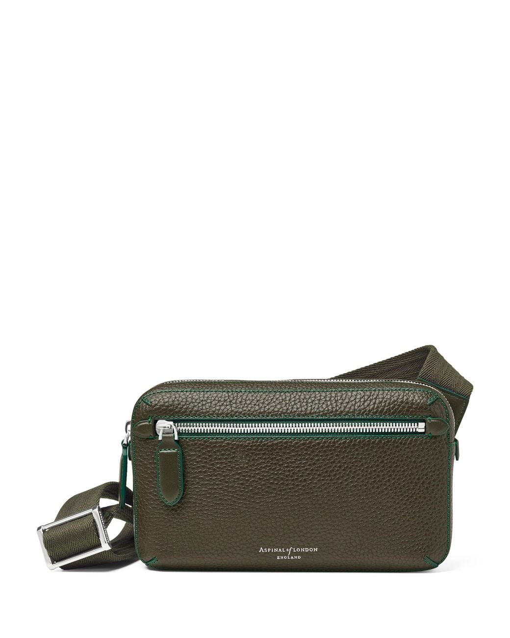 Aspinal Green Leather Reporter Compact Belt Bag for men