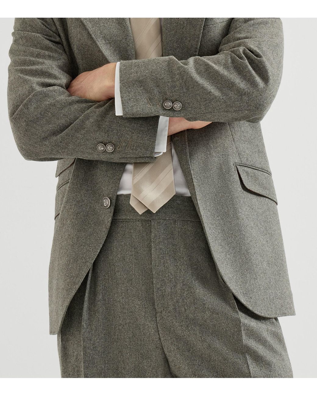 Brunello Cucinelli Gray Virgin Wool Flannel Two-Piece Suit for men