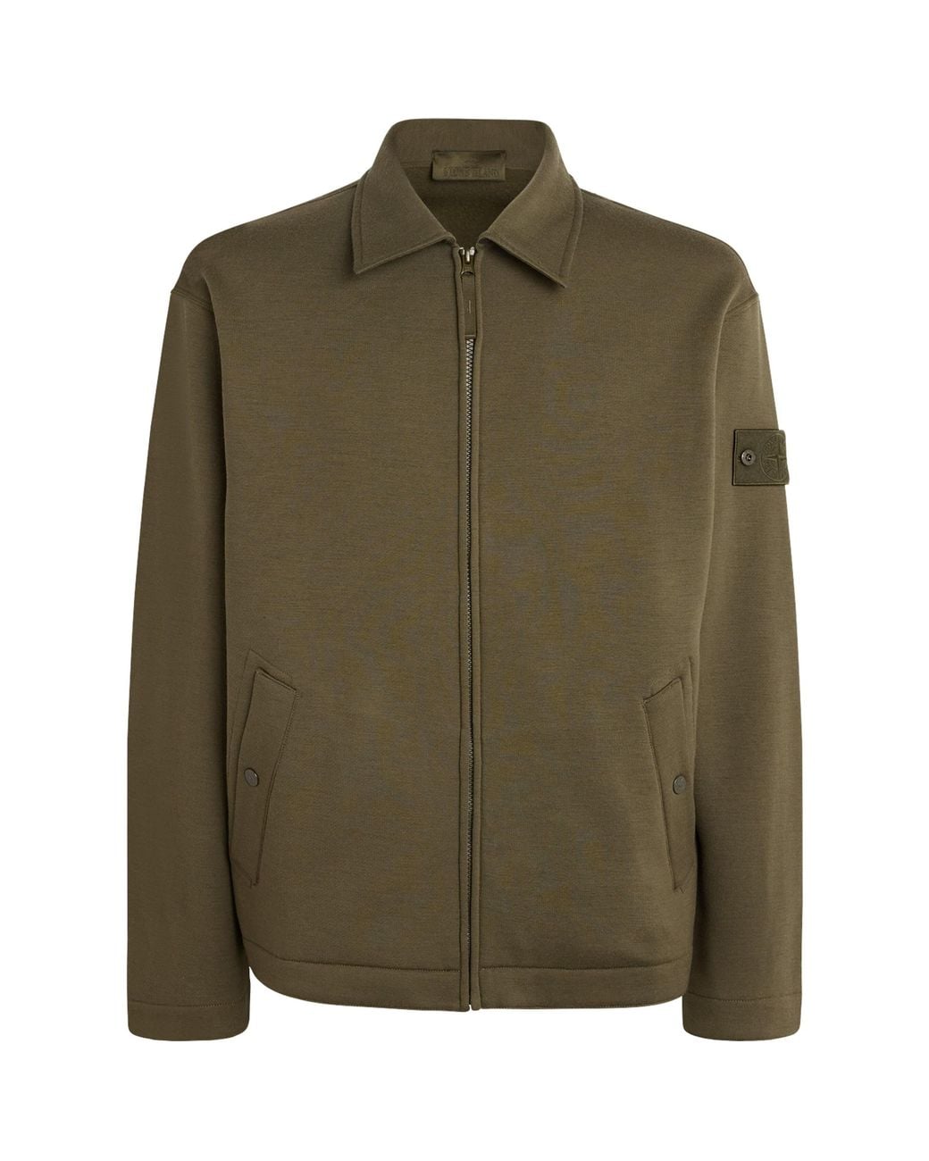 Stone Island Green Ghost Piece Wool-Cotton Zip-Up Cardigan for men