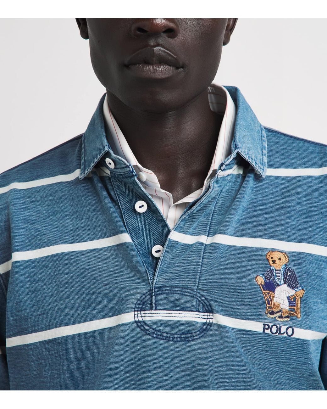 Polo Ralph Lauren Blue Stripe Polo Bear Rugby Shirt for men