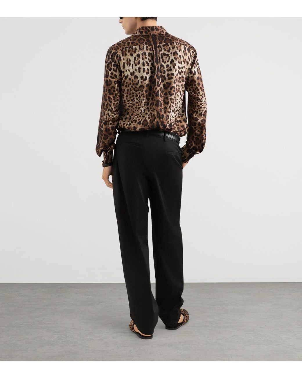 Dolce & Gabbana Brown Silk Leopard Print Shirt for men