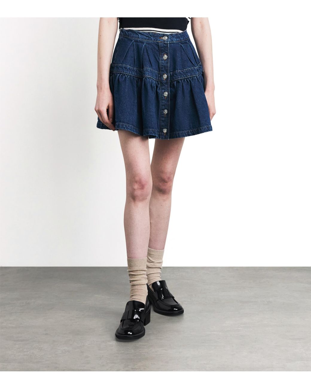 Maje Blue Denim Button-Detail Mini Skirt