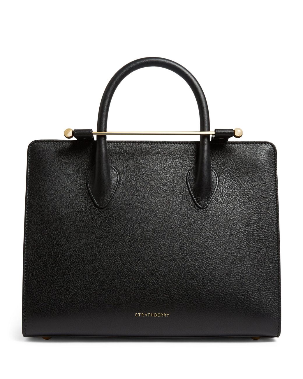 Designer Black Leather Midi Handbag