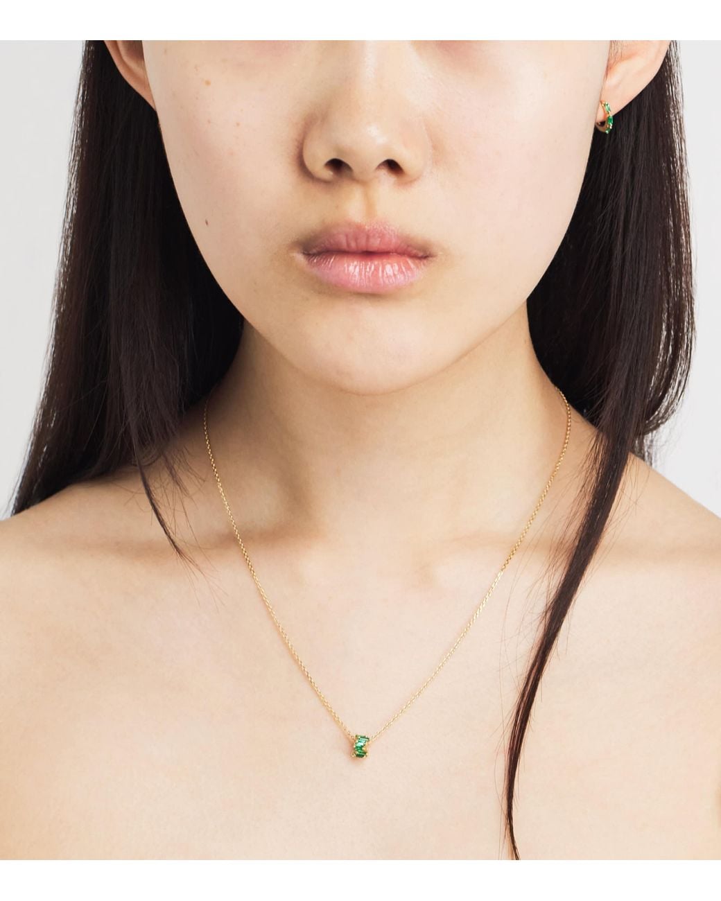 Suzanne Kalan Natural And Emerald Bold Triple Huggie Earrings