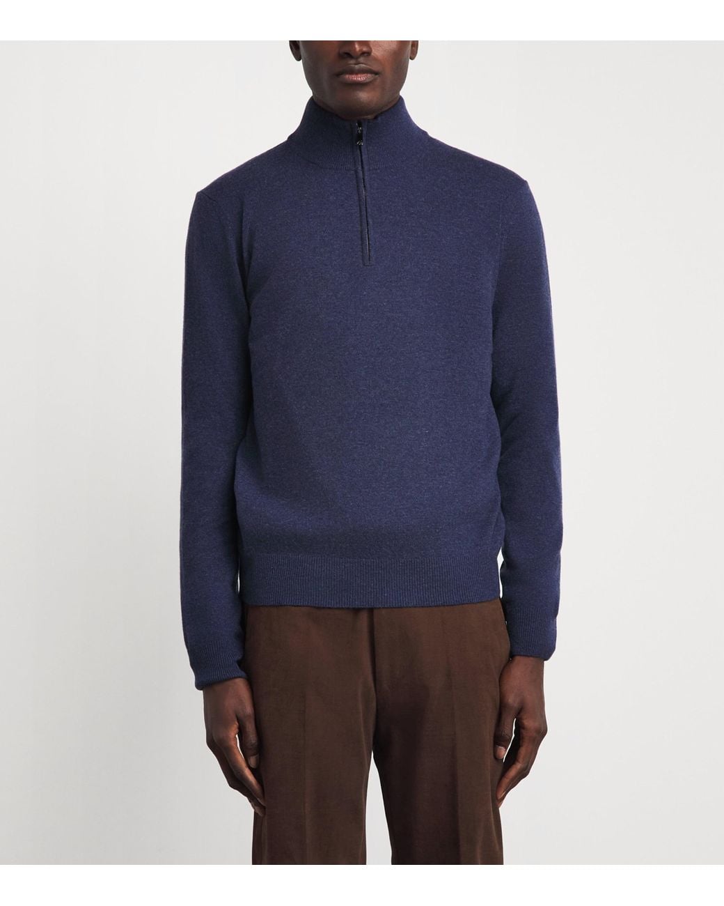Corneliani Blue Virgin Wool-Cashmere Quarter-Zip Sweater for men