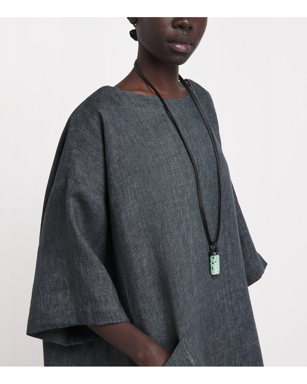 Eskandar Black Linen Boat-Neck Midi Dress