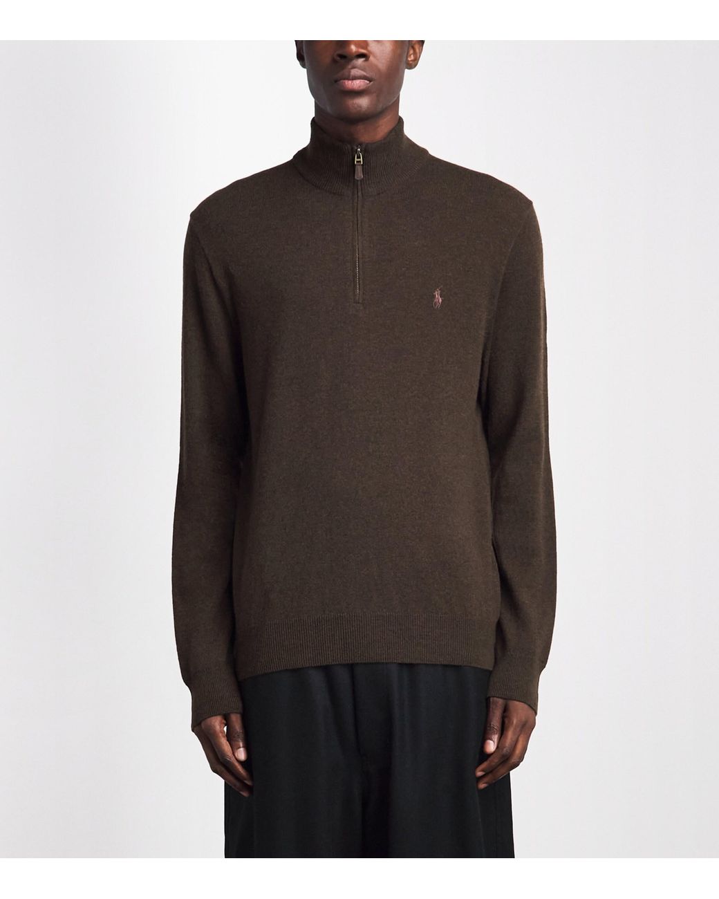 Polo Ralph Lauren Brown Wool Polo Pony Quarter-Zip Sweater for men