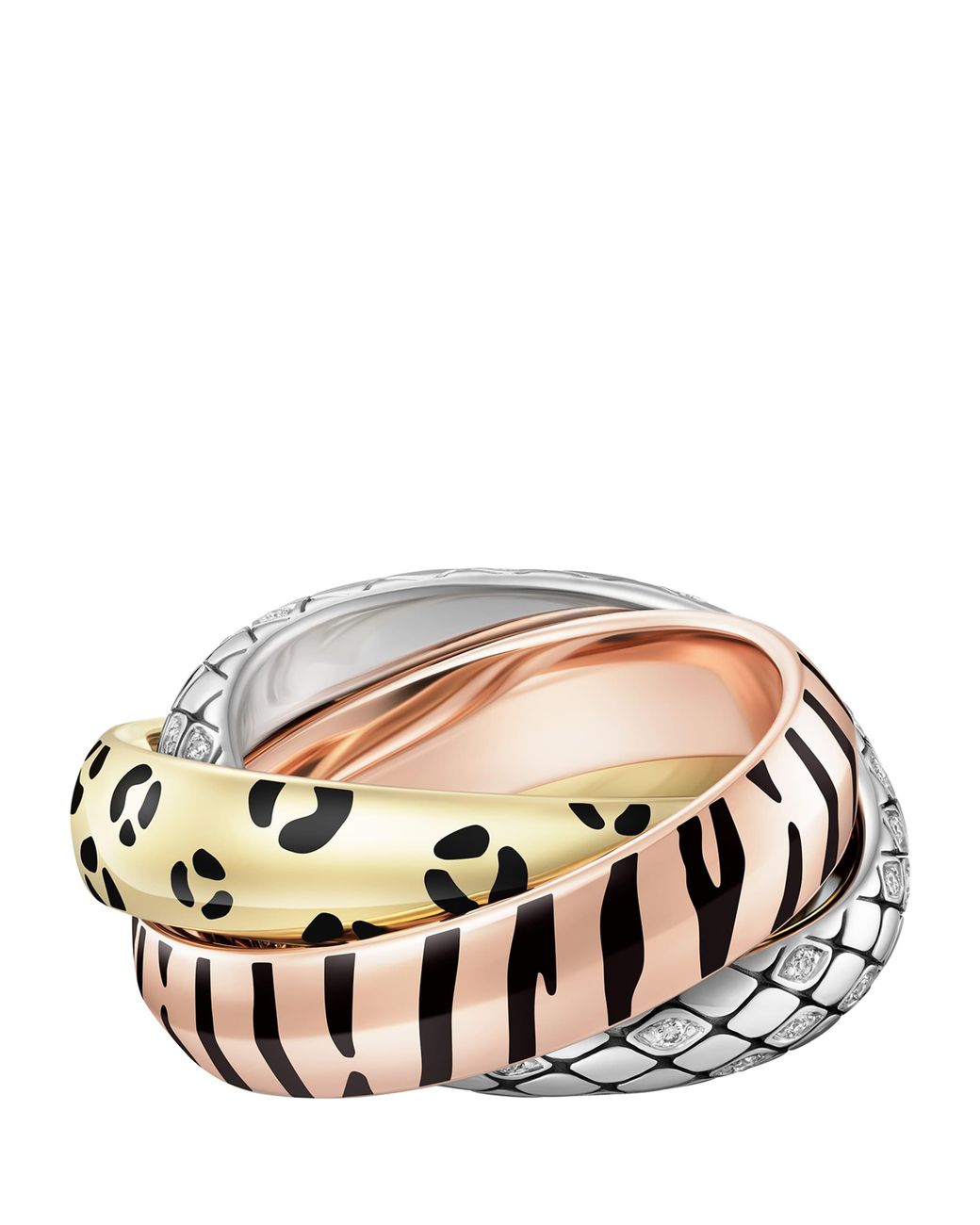 Cartier Multicolor Lacquered And Semi-Pavéd Diamond Trinity Ring
