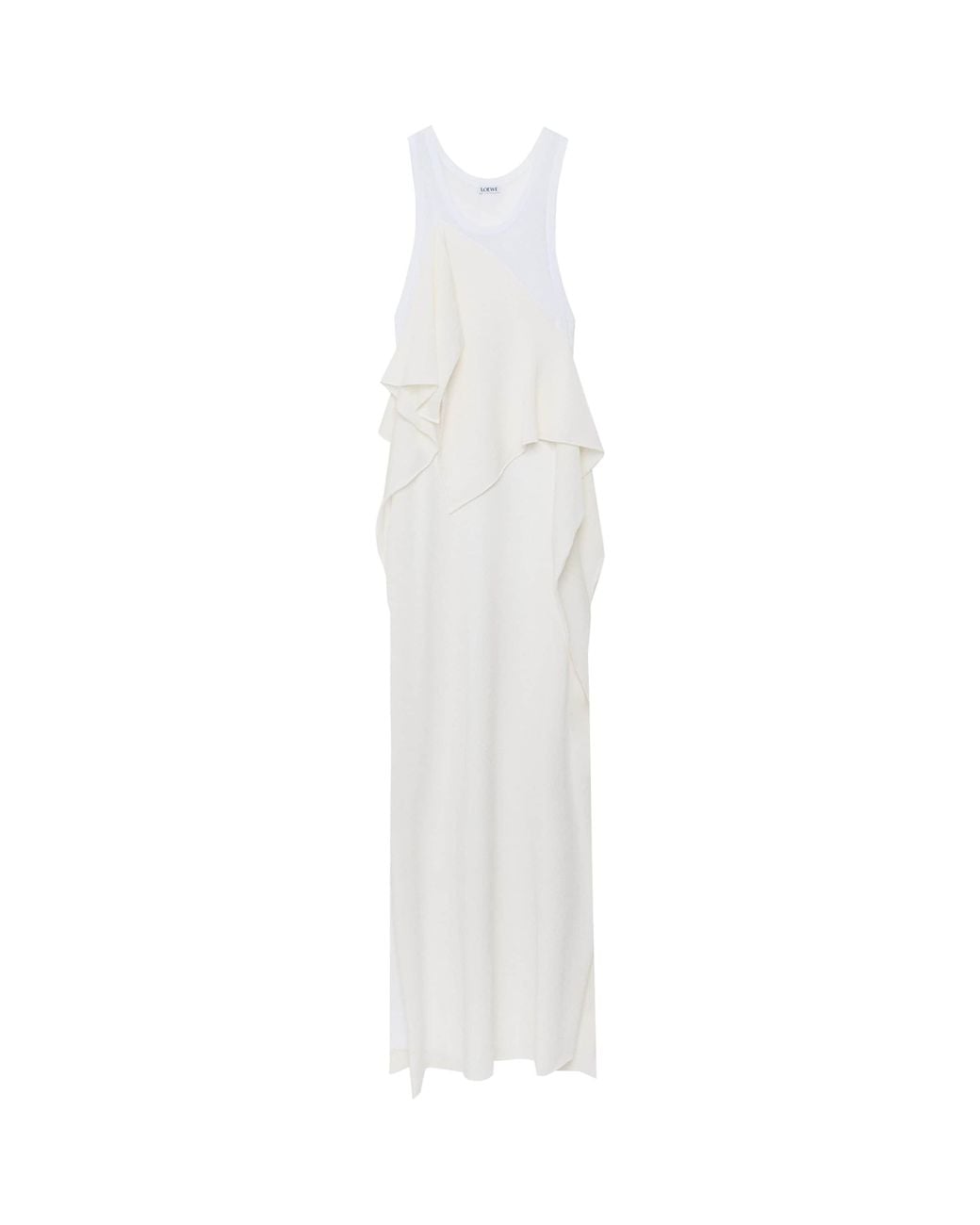 Loewe White Knitted Ruffle Maxi Dress