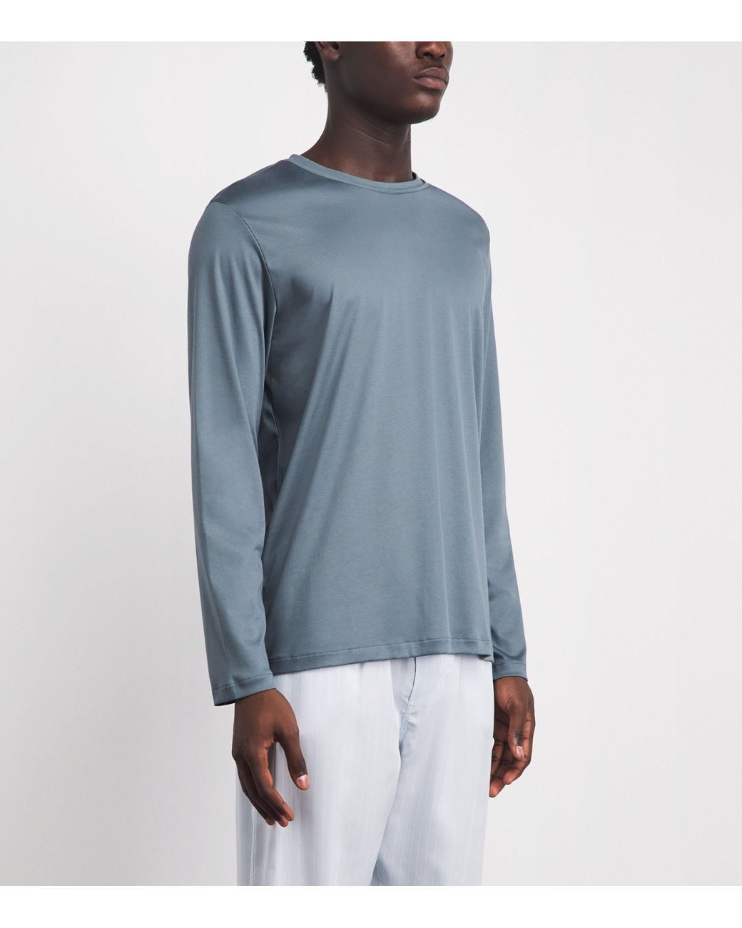 Zimmerli of Switzerland Blue 286 Sea Island Long-Sleeve T-Shirt for men