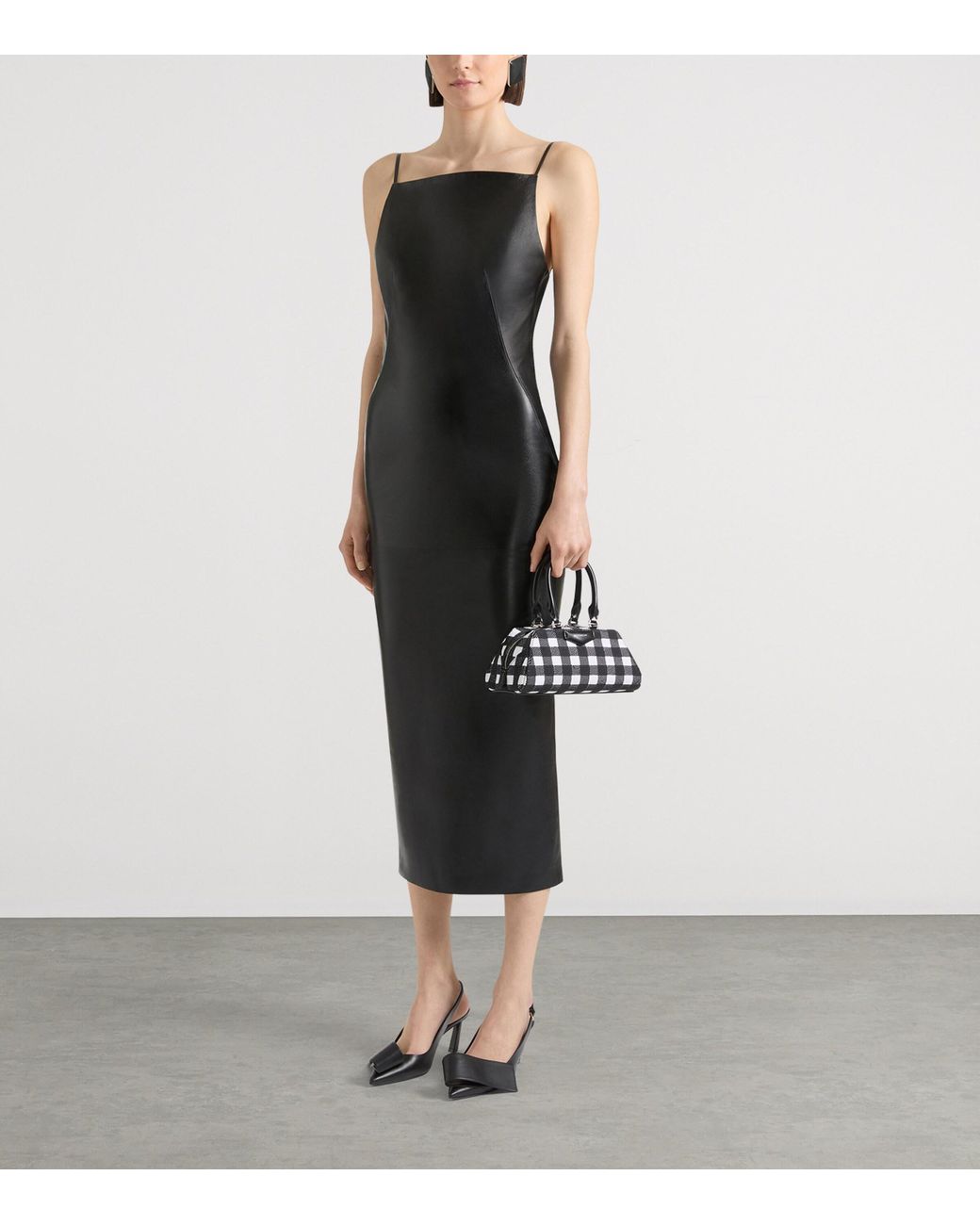 Givenchy Black Lambskin Sliced Kick-Back Midi Dress