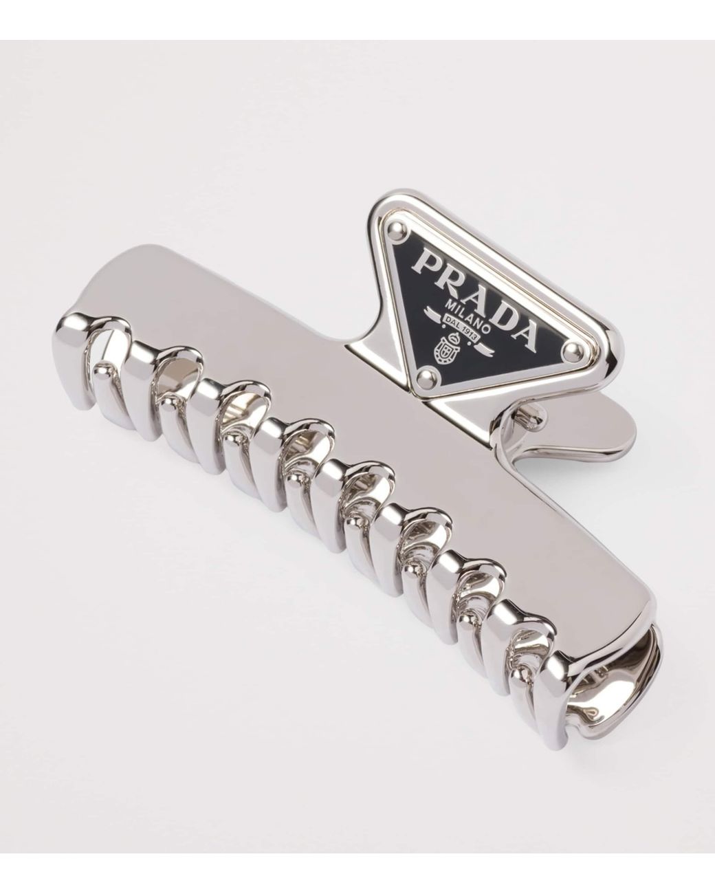 Prada White Triangle Logo Claw Clip
