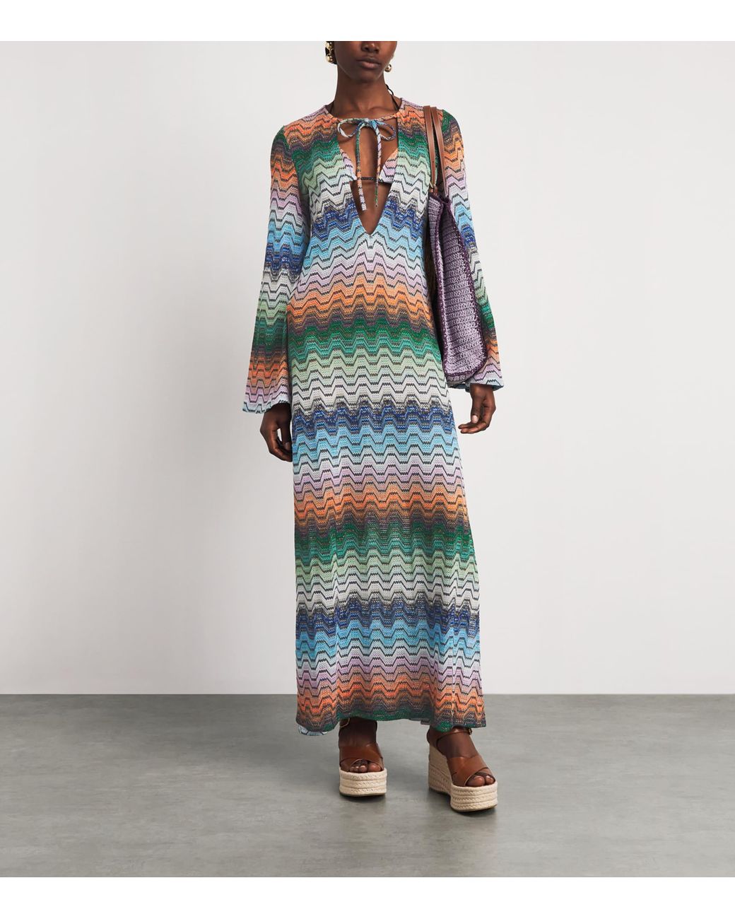 Missoni Blue Metallic Zigzag Kaftan Maxi Dress