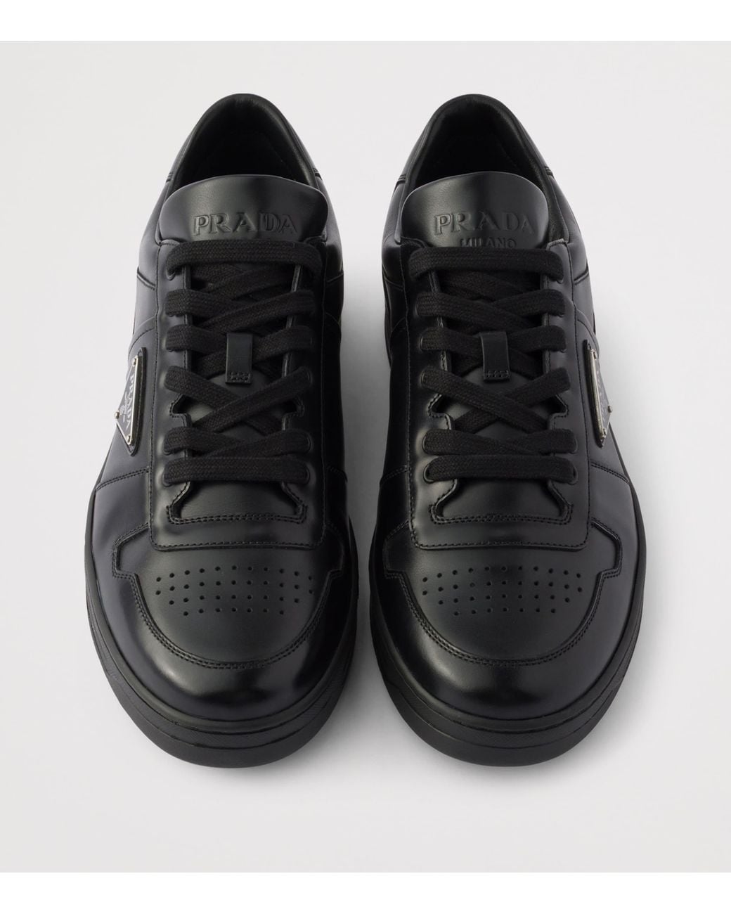 Prada Black Leather Downtown Sneakers for men