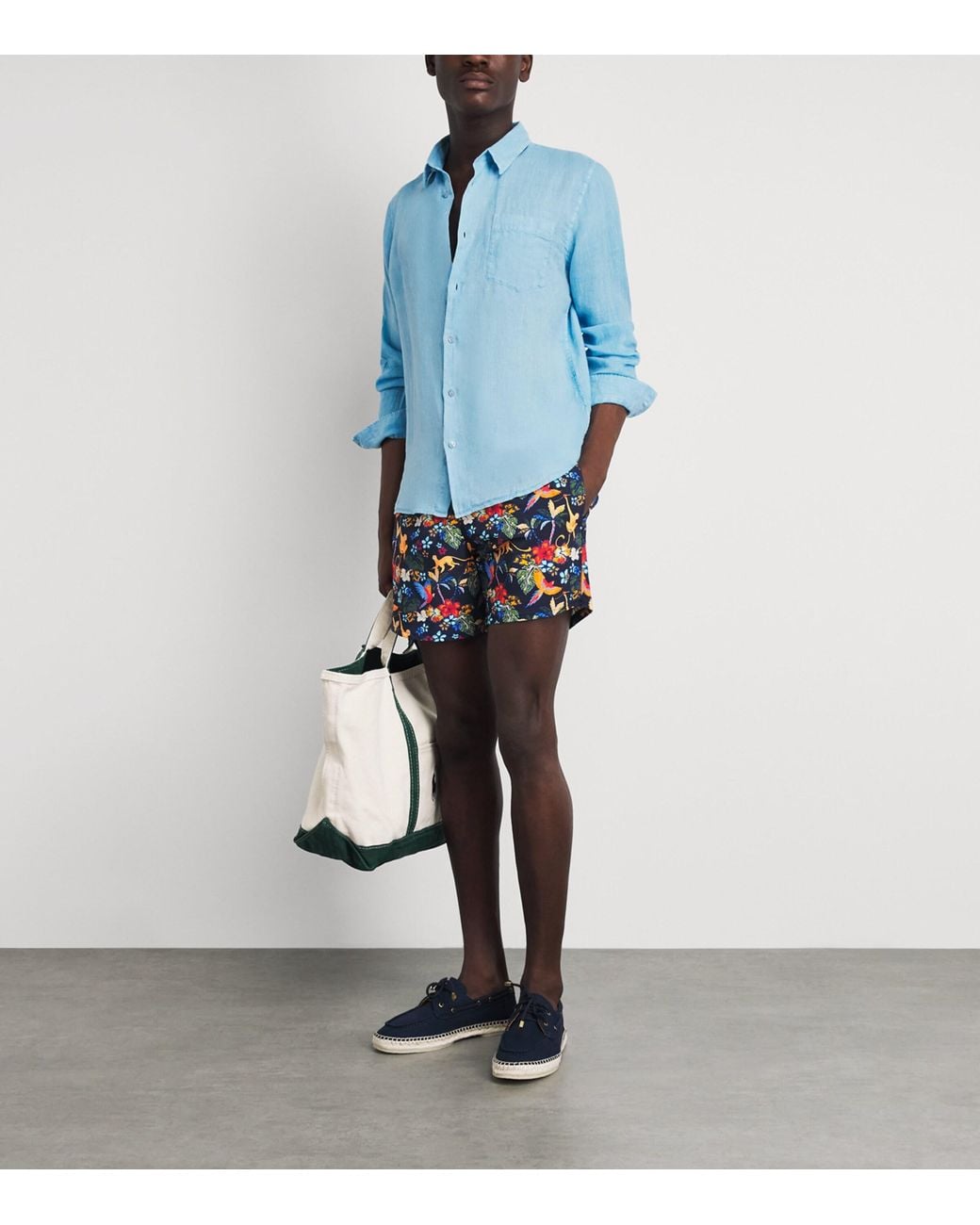 Vilebrequin Blue Linen Caroubis Shirt for men