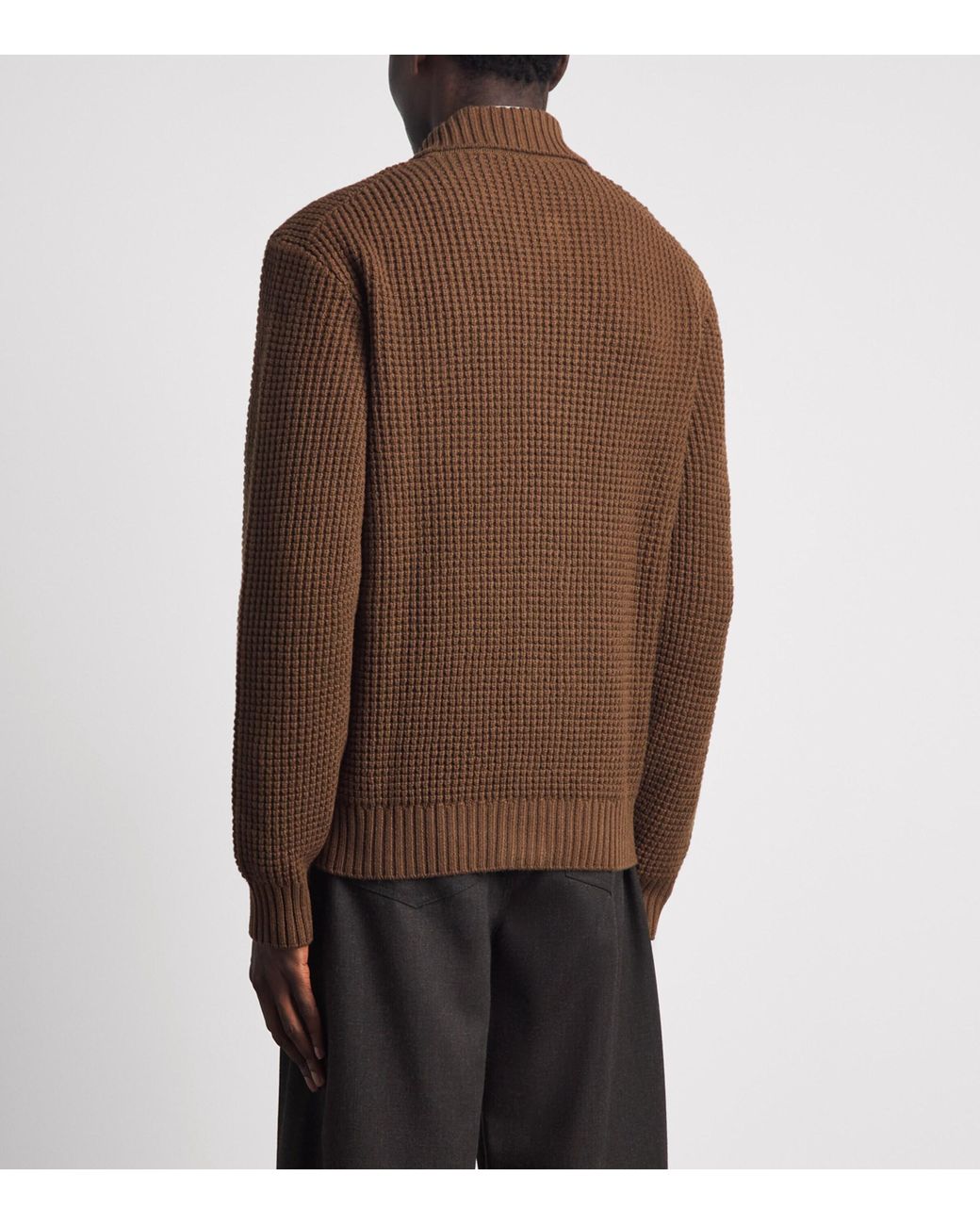 Corneliani Brown Virgin Wool-Cashmere Waffle-Knit Cardigan for men