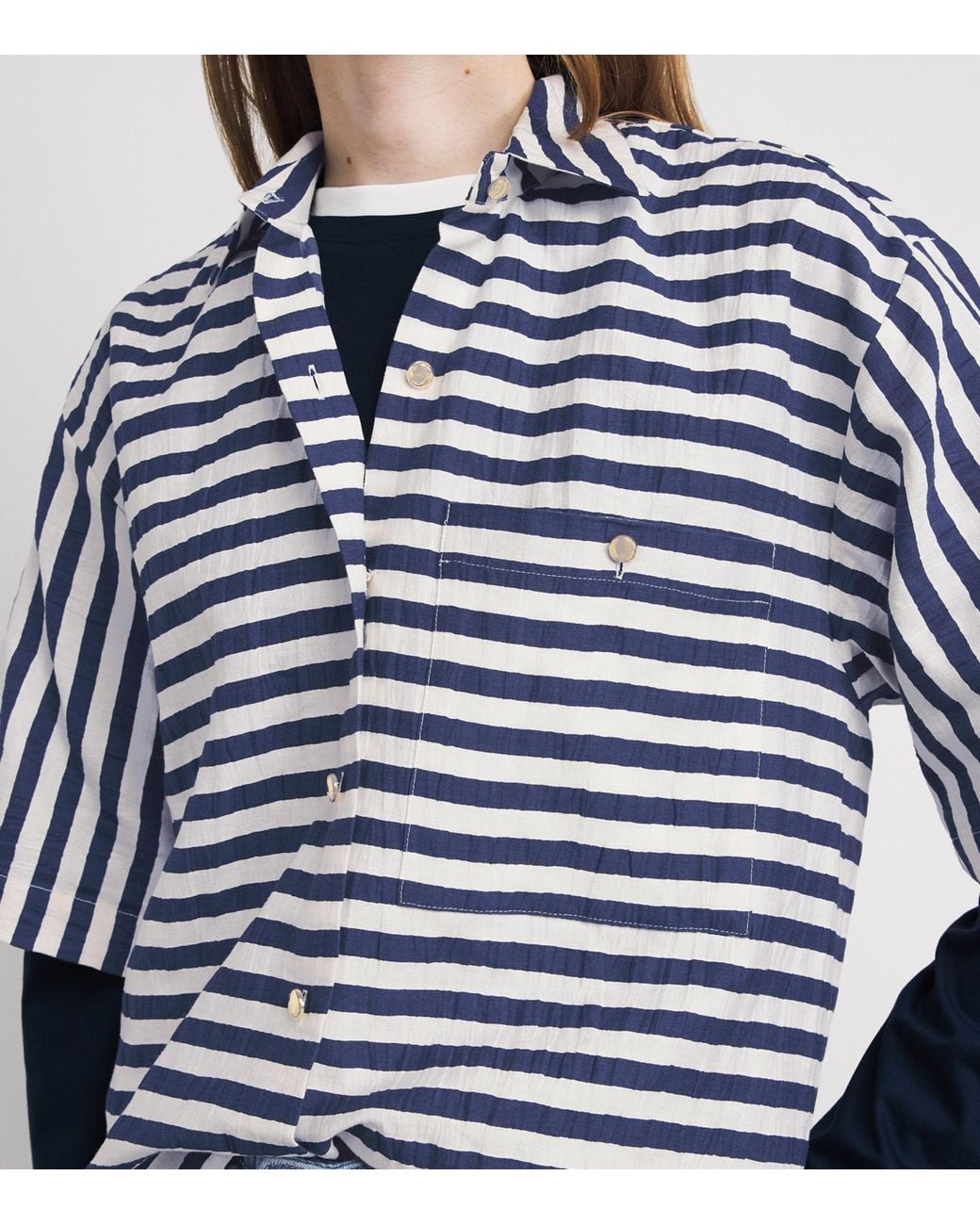 Maje Blue Waffled Canvas Stripe Shirt