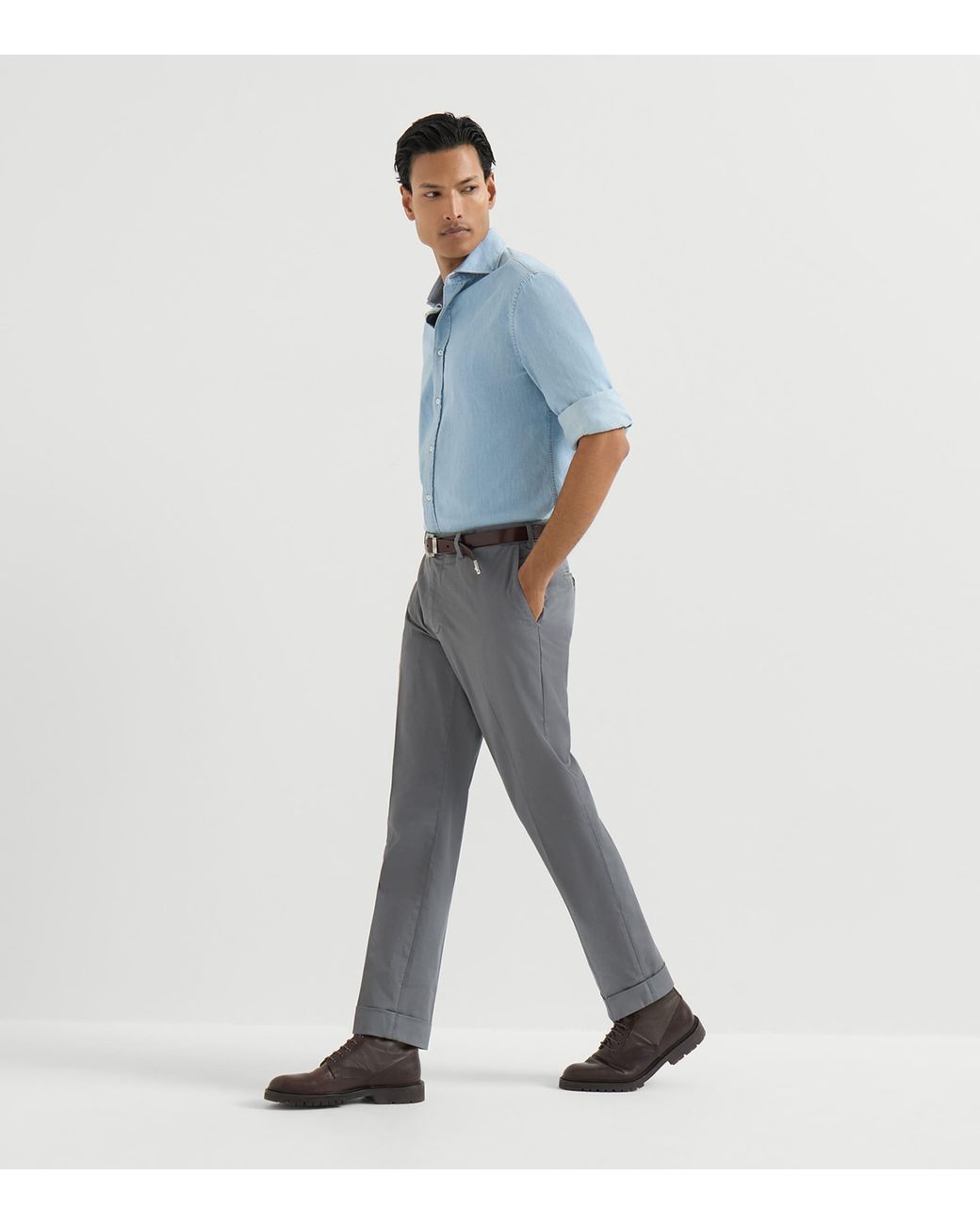 Brunello Cucinelli Gray Stretch-Cotton Gabardine Trousers for men