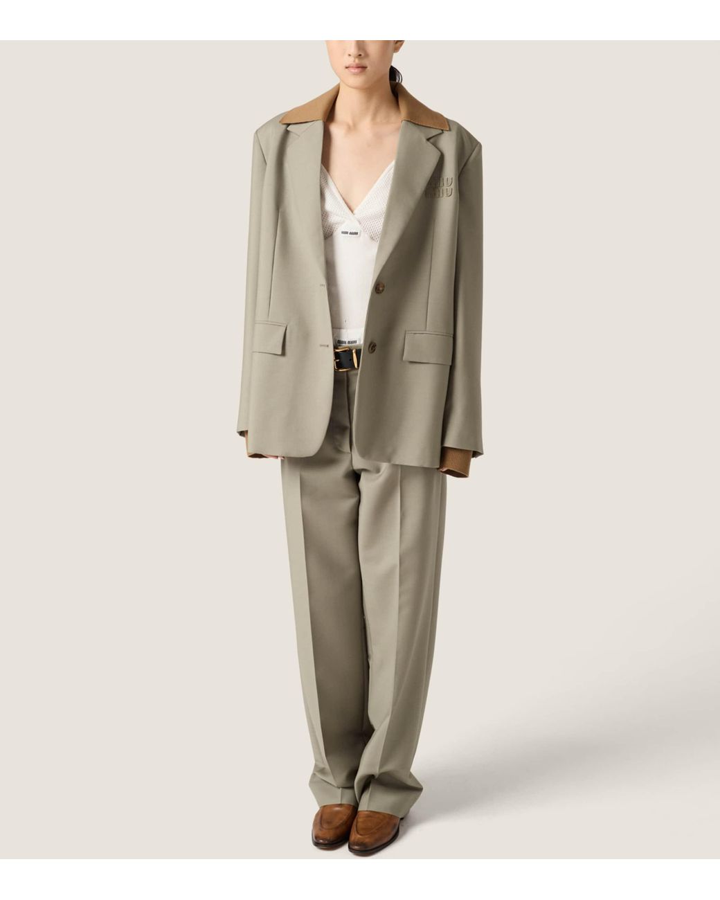 Miu Miu Green Mohair-Wool Logo Blazer