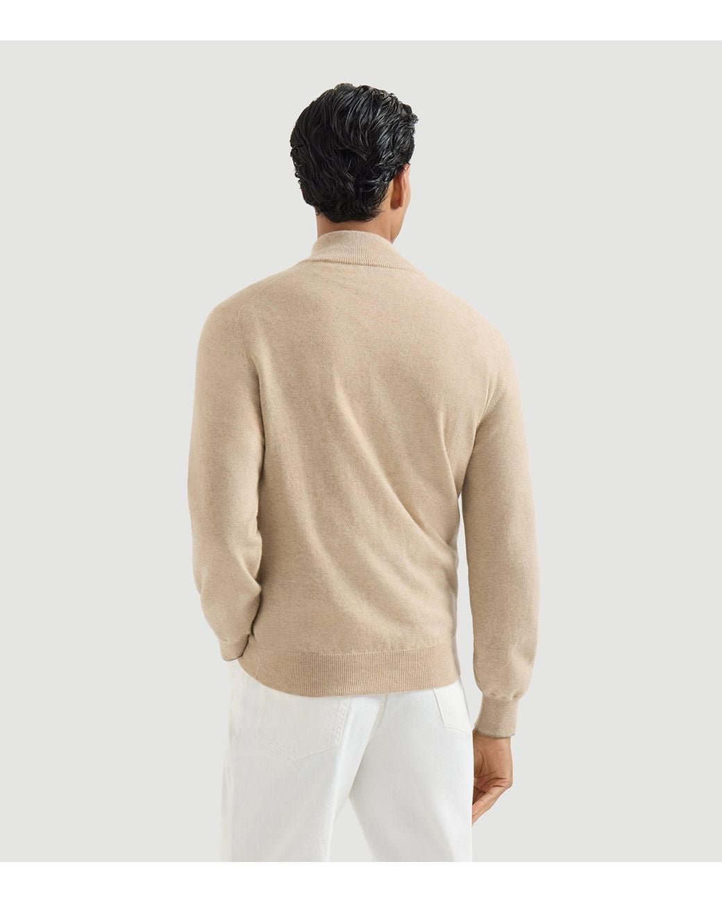 Brunello Cucinelli Natural Cashmere Quarter-Zip Sweater for men