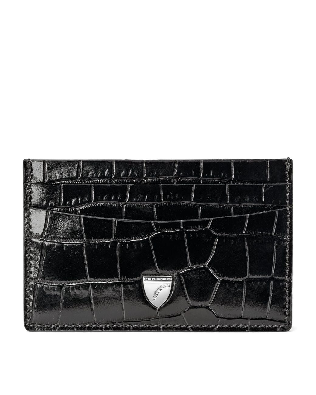 Aspinal Black Croc-Embossed Slim Card Holder