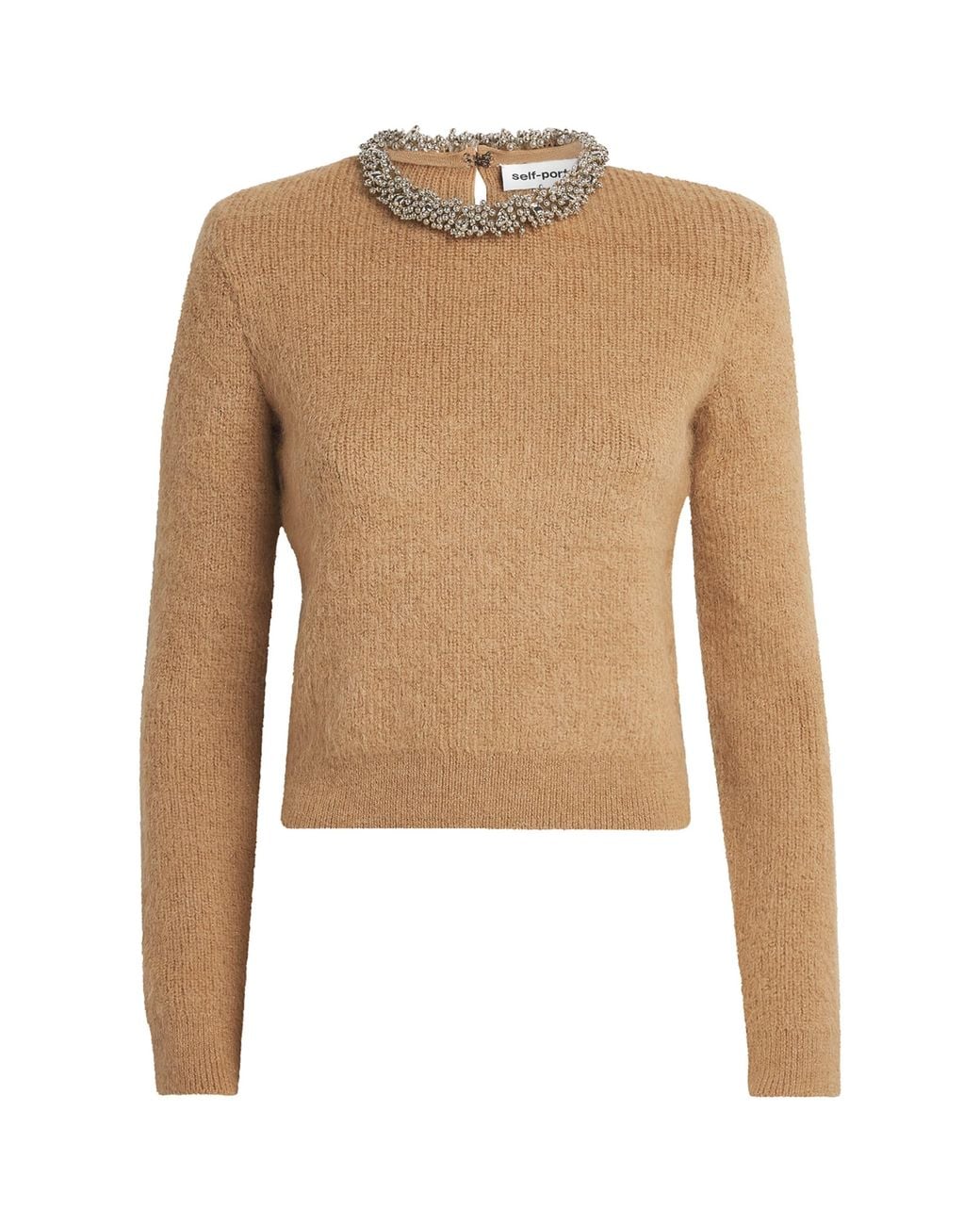 Self-Portrait Natural Beaded-Neckline Sweater