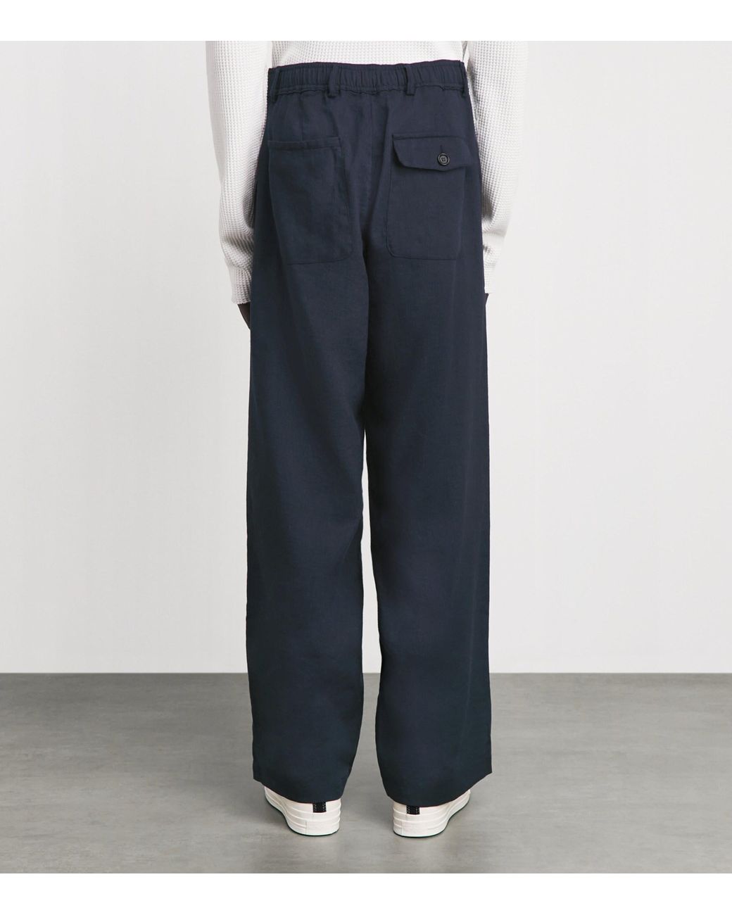 Oliver Spencer Blue Oxford Pleated Drawstring Trousers for men