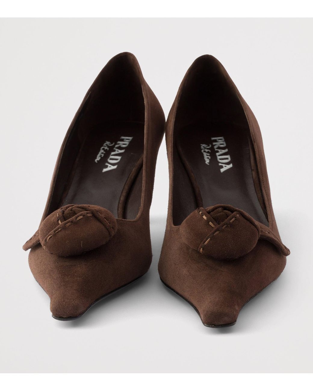 Prada Brown Suede Floral-Detail Pumps 55
