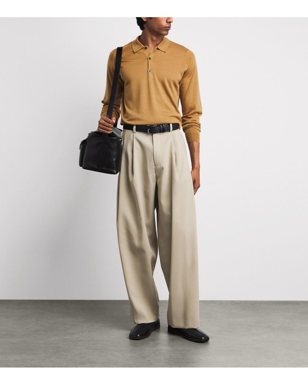 John Smedley Brown Merino Wool Long-Sleeve Polo Shirt for men