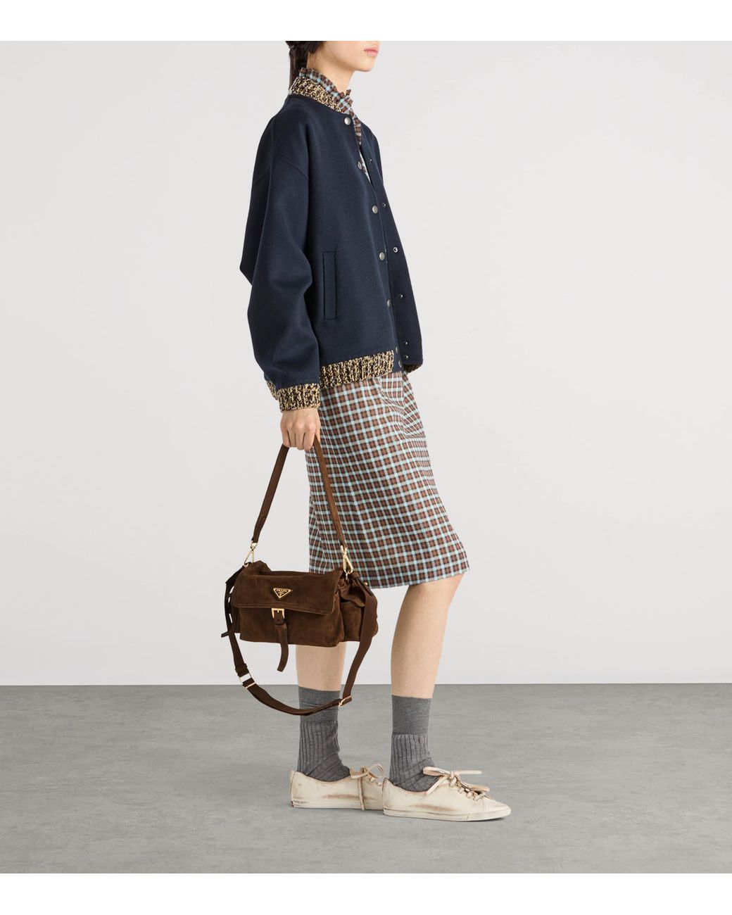 Prada Brown Explore Medium Suede Shoulder Bag