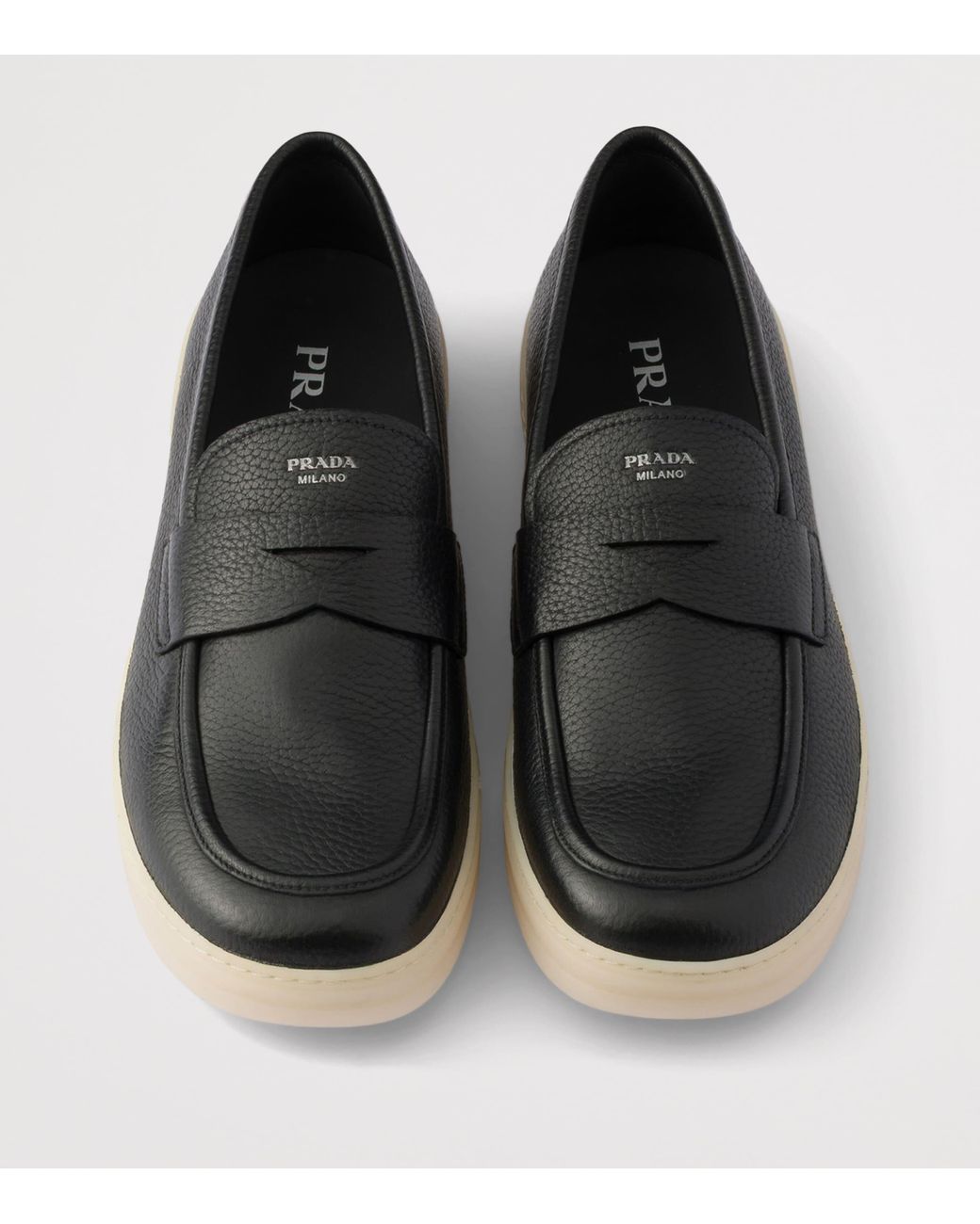 Prada Black Leather Logo Loafers for men
