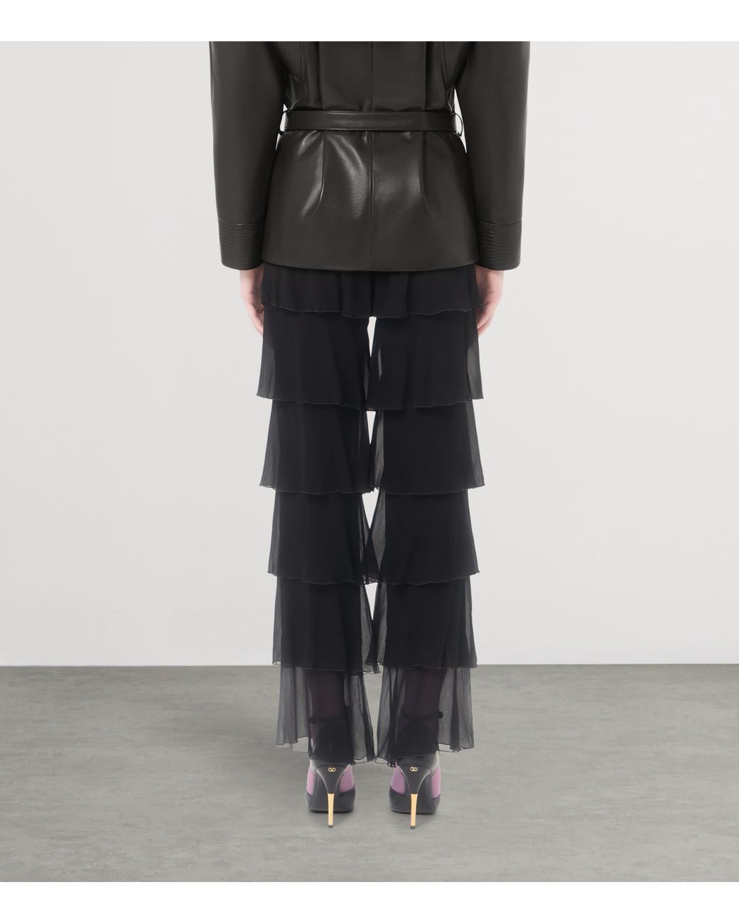Valentino Black Silk Georgette Ruffled Trousers