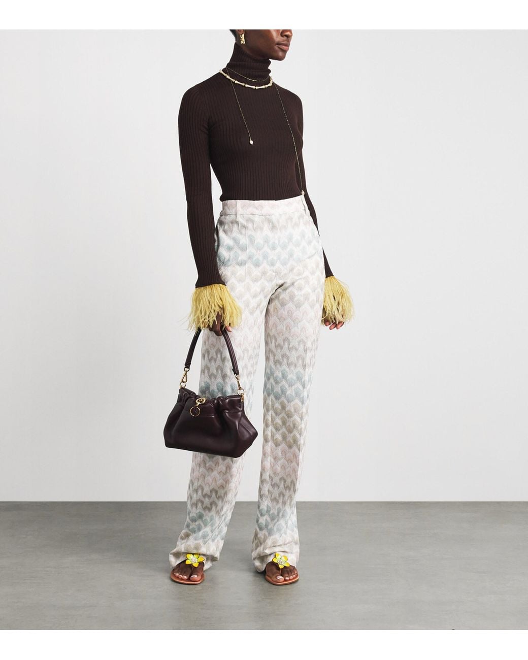 LaDoubleJ Brown Cashmere-Silk Feather-Trim Sweater