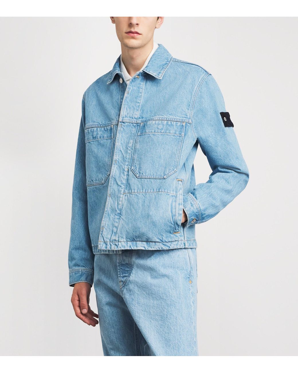 Stone Island Blue Denim Coach Jacket for men